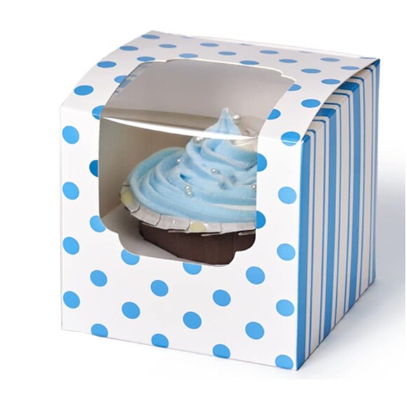 Cupcake Boxes Individual Blue Polka Dots and Stripped - Picture 2 of 6
